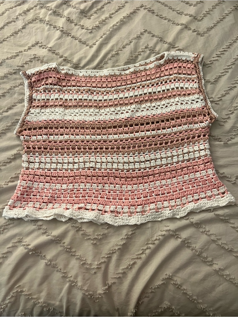 Crochet Striped Tank Top - Pink & Cream